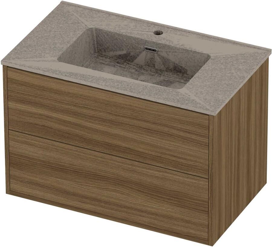 Proline Tribute Badmeubelset Porselein In Kader 80x46x54 cm Mat Crème Cotton Caramel Walnut