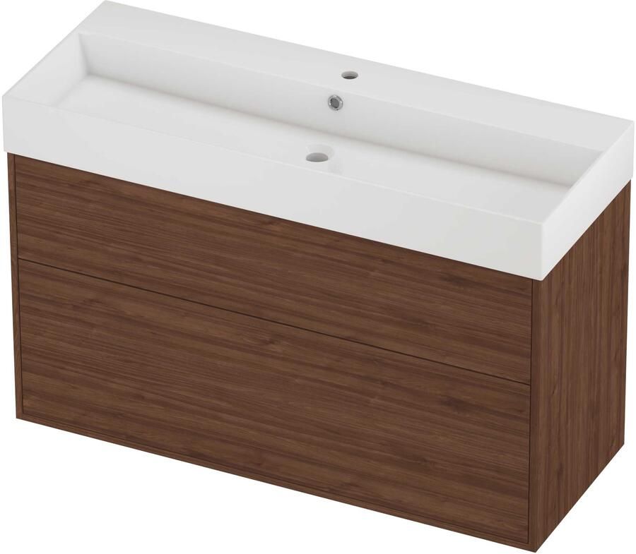 Proline Zara Badmeubelset Porselein Loft 1 Kraangat 120x46x78 cm Glans Wit Indian Walnut