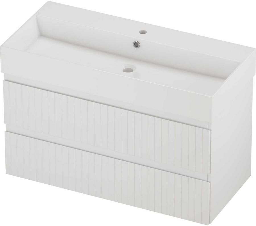 Proline Zara Badmeubelset Porselein Loft 1 Kraangat Gefreesd 100x46x65 cm Glans Wit Mat Wit