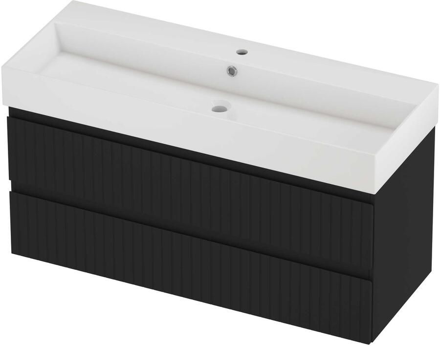 Proline Zara Badmeubelset Porselein Loft 1 Kraangat Gefreesd 120x46x65 cm Glans Wit Mat Zwart