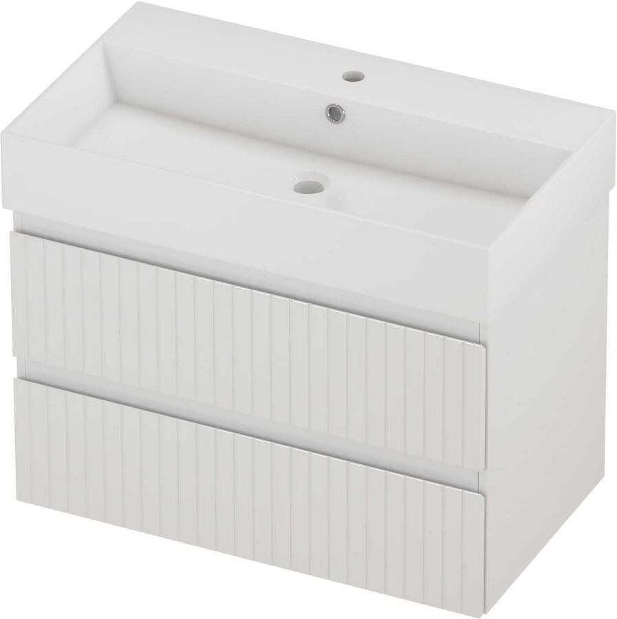 Proline Zara Badmeubelset Porselein Loft 1 Kraangat Gefreesd 80x46x65 cm Glans Wit Glans Wit