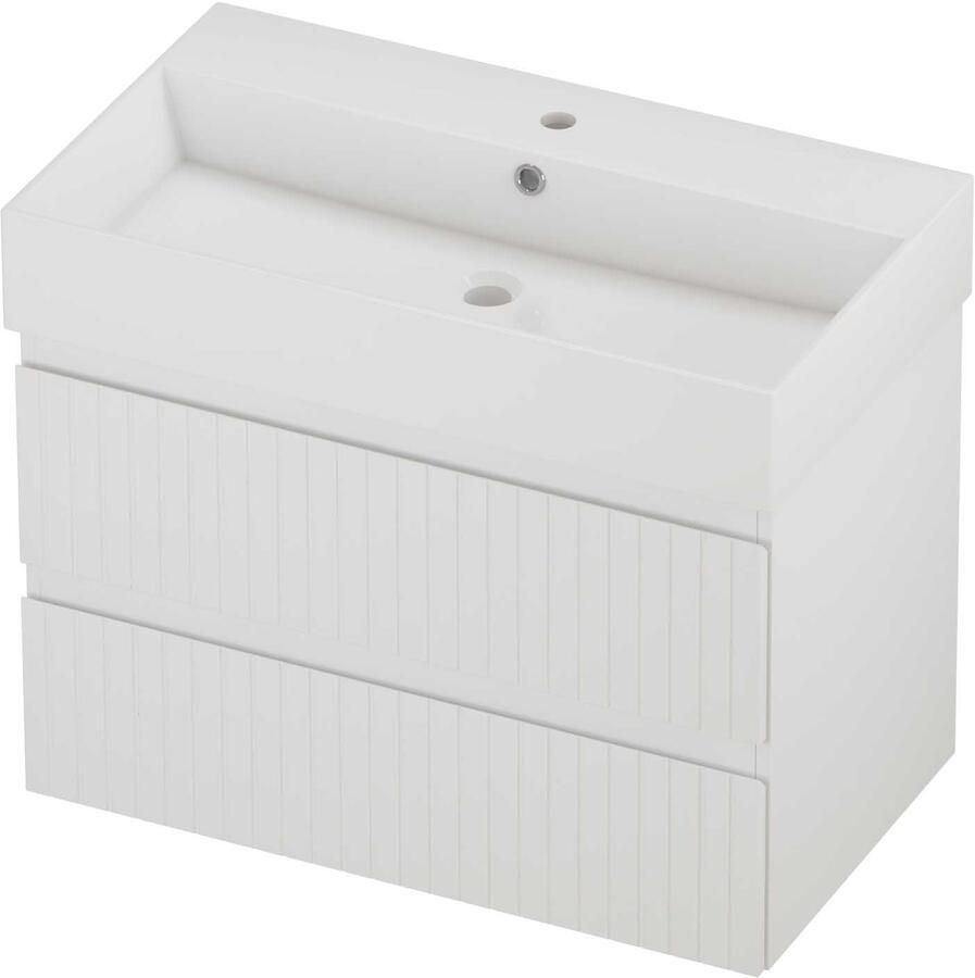 Proline Zara Badmeubelset Porselein Loft 1 Kraangat Gefreesd 80x46x65 cm Glans Wit Mat Wit