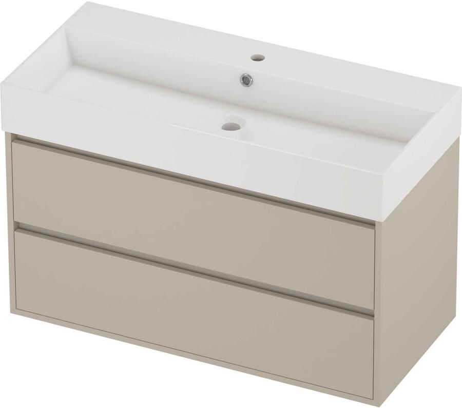 Proline Zara Badmeubelset Porselein Loft 1 Kraangat Greeploos 100x46x65 cm Glans Wit Soft Linen