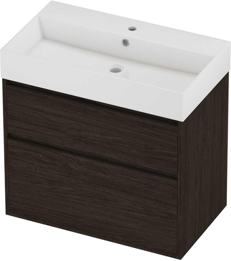 Proline Zara Badmeubelset Porselein Loft 1 Kraangat Greeploos 80x46x78 cm Glans Wit Mokka Oak