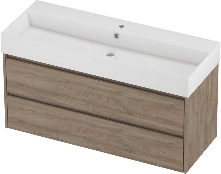 Proline Zara Badmeubelset Porselein Loft 1 Kraangat Symmetrisch 120x46x65 cm Glans Wit Raw Oak