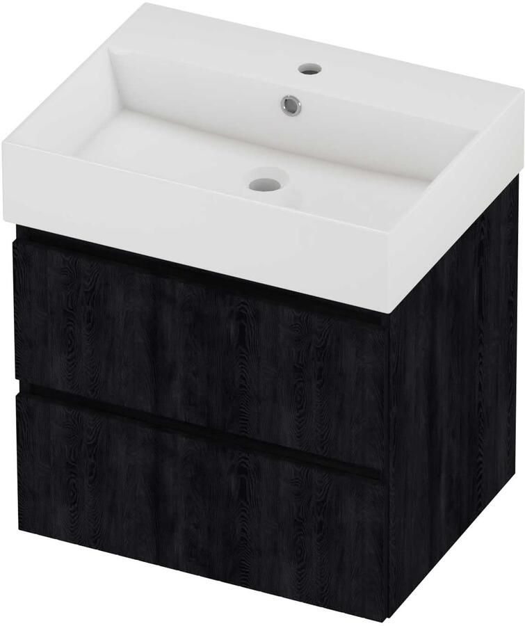 Proline Zara Badmeubelset Porselein Loft 1 Kraangat Symmetrisch 60x46x65 cm Glans Wit Charcoal Oak