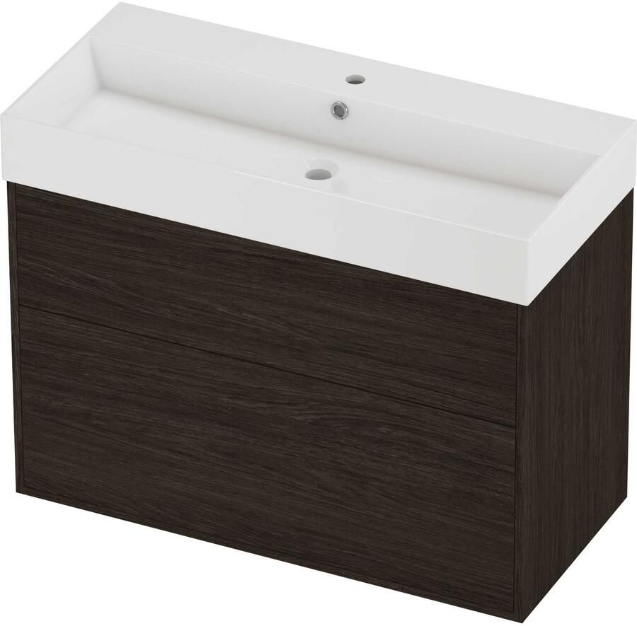 Proline Zara Badmeubelset Porselein Loft 1 Kraangat Voor Grepen 100x46x78 cm Glans Wit Mokka Oak
