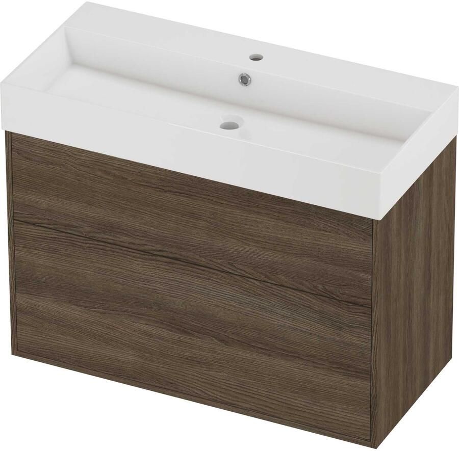 Proline Zara Badmeubelset Porselein Loft 1 Kraangat Voor Grepen 100x46x78 cm Glans Wit Vital Oak