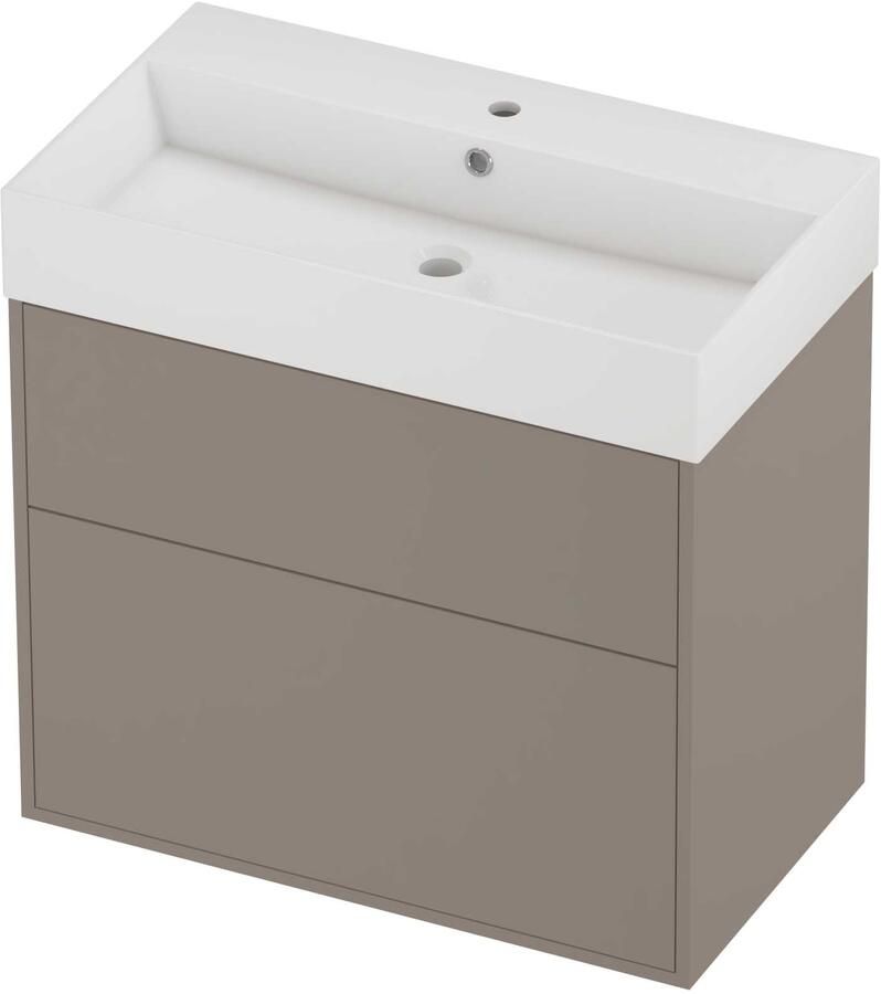 Proline Zara Badmeubelset Porselein Loft 1 Kraangat Voor Grepen 80x46x78 cm Glans Wit Clay Beige