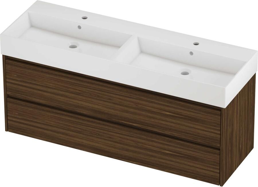 Proline Zara Badmeubelset Porselein Loft 2 Gaten 140x46x65 cm Glans Wit Cabana Oak
