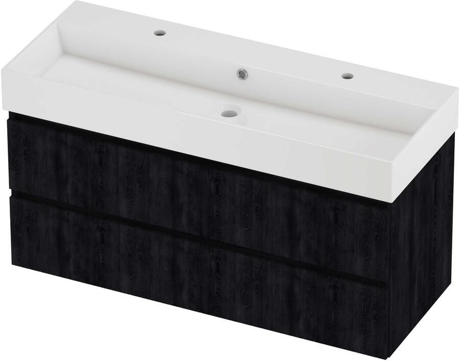 Proline Zara Badmeubelset Porselein Loft 2 Kraangaten 120x46x65 cm Glans Wit Charcoal Oak