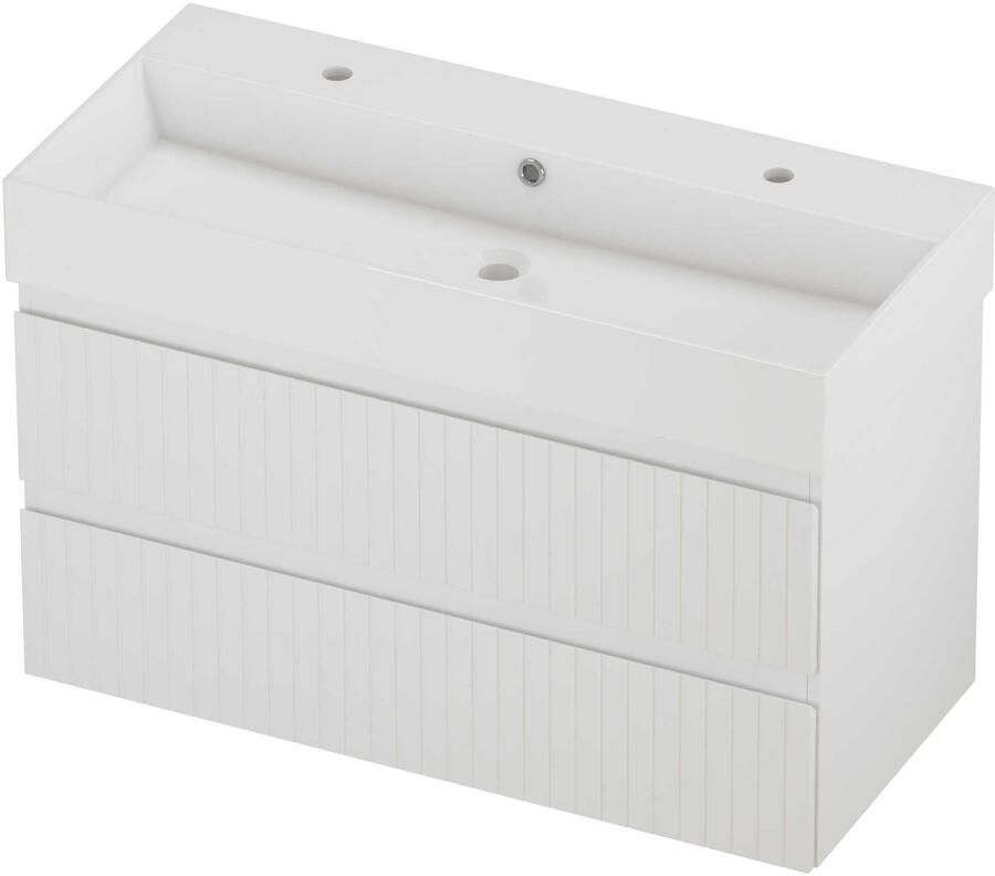 Proline Zara Badmeubelset Porselein Loft 2 Kraangaten Gefreesd 100x46x65 cm Glans Wit Mat Wit