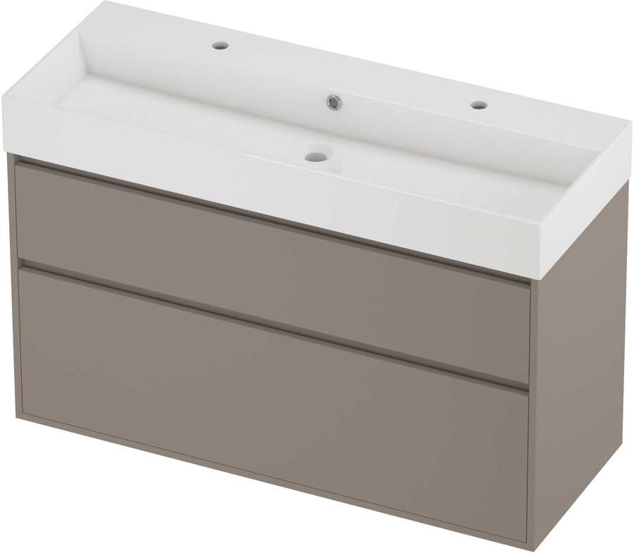 Proline Zara Badmeubelset Porselein Loft 2 Kraangaten Greeploos 120x46x78 cm Glans Wit Clay Beige