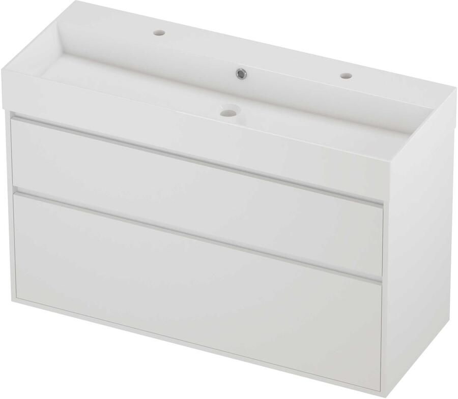 Proline Zara Badmeubelset Porselein Loft 2 Kraangaten Greeploos 120x46x78 cm Glans Wit Mat White
