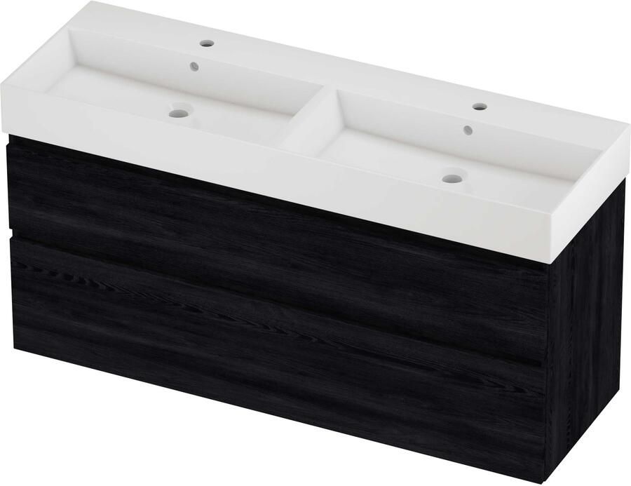 Proline Zara Badmeubelset Porselein Loft Dubbel 140x46x73 cm Glans Wit Black Oak
