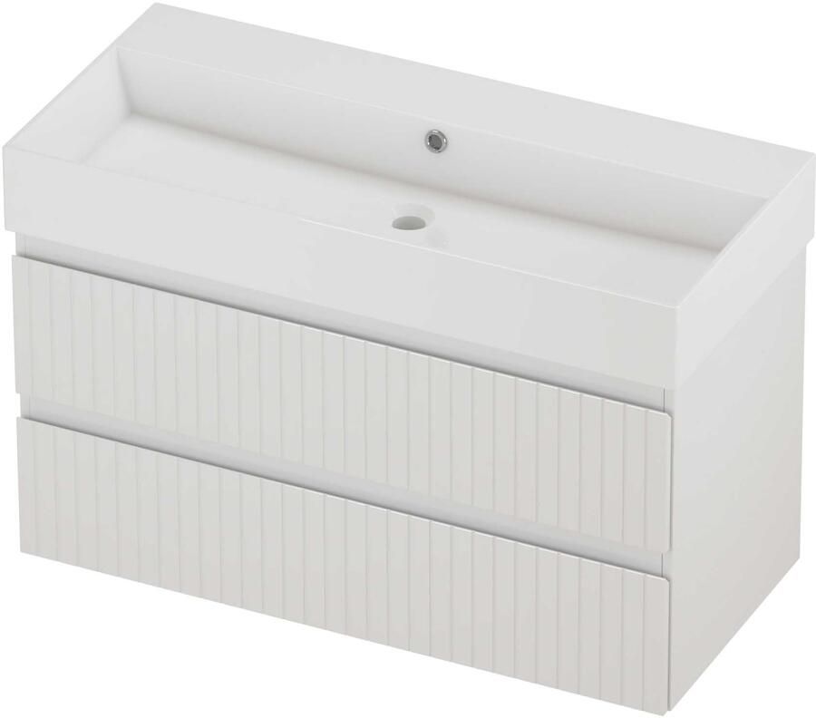 Proline Zara Badmeubelset Porselein Loft Gefreesd 100x46x65 cm Glans Wit Glans Wit