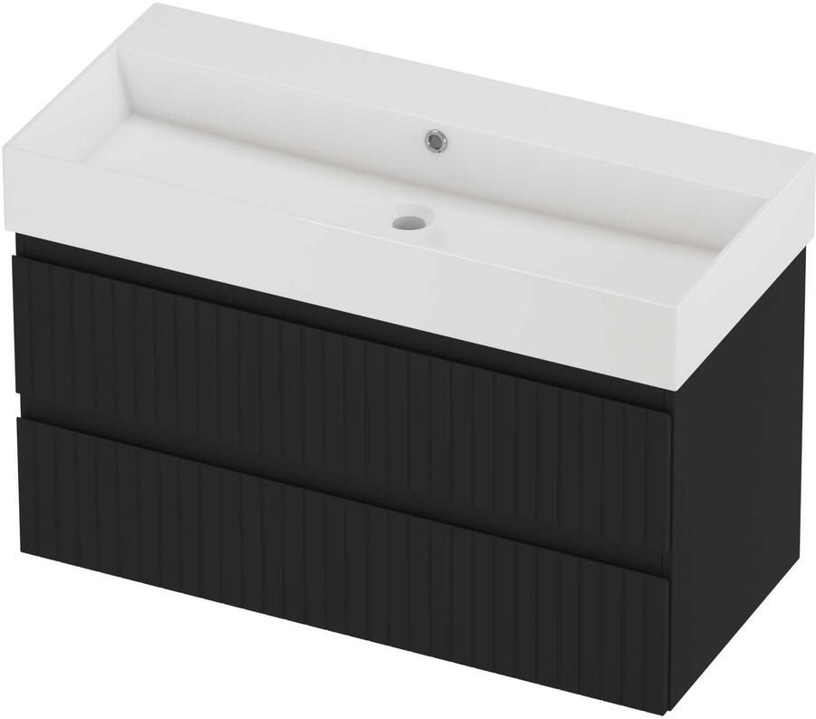 Proline Zara Badmeubelset Porselein Loft Gefreesd 100x46x65 cm Glans Wit Mat Zwart
