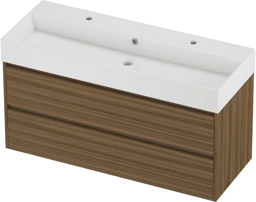 Proline Zara Badmeubelset Porselein Loft Greeploos 120x46x65 cm Glans Wit Caramel Walnut