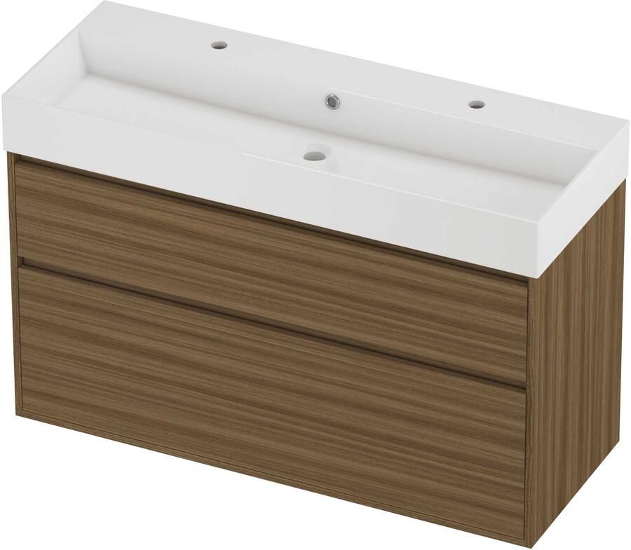 Proline Zara Badmeubelset Porselein Loft Greeploos 120x46x78 cm Glans Wit Caramel Walnut