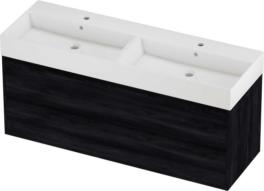 Proline Zara Badmeubelset Porselein Loft Greeploos 140x46x65 cm Glans Wit Black Oak