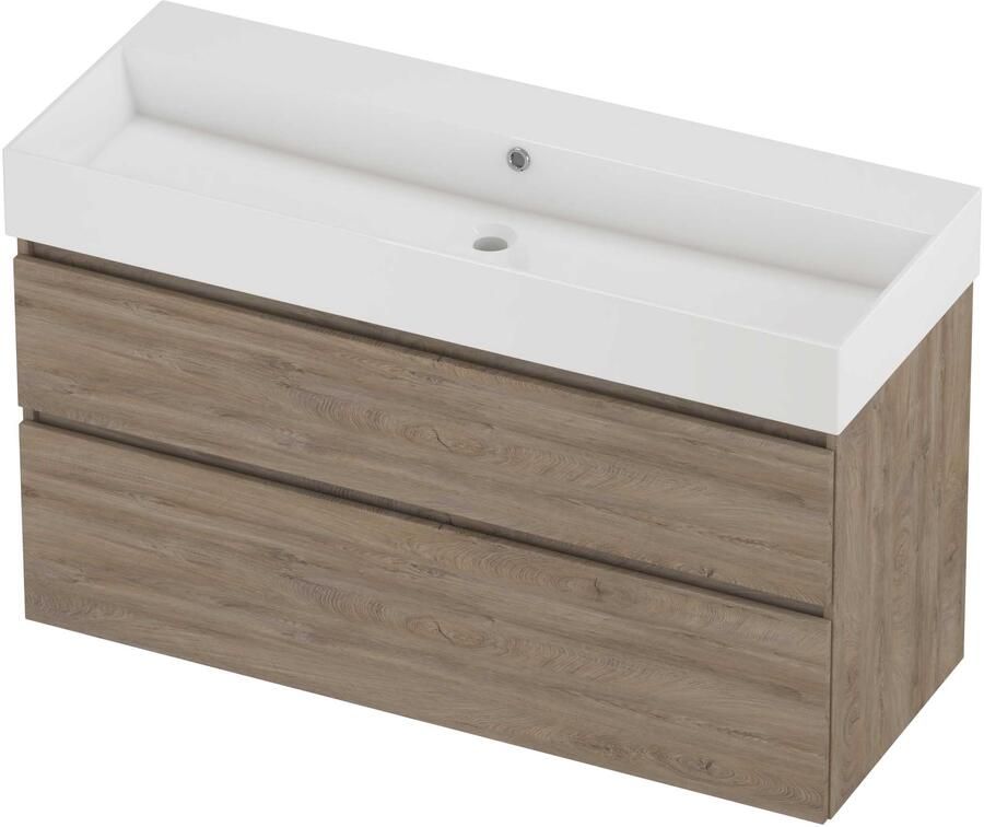 Proline Zara Badmeubelset Porselein Loft Zonder Kraangat 120x46x73 cm Glans Wit Raw Oak
