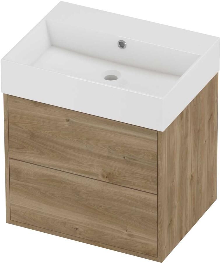 Proline Zara Badmeubelset Porselein Loft Zonder Kraangat 60x46x65 cm Glans Wit Cider Oak