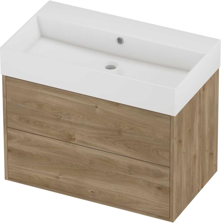 Proline Zara Badmeubelset Porselein Loft Zonder Kraangat 80x46x65 cm Glans Wit Cider Oak