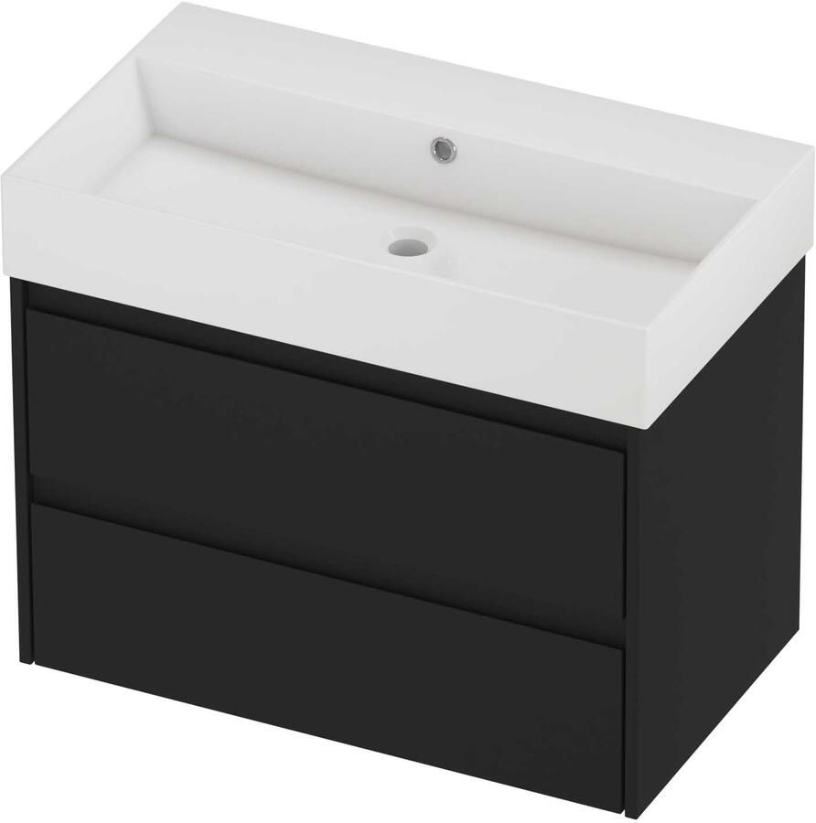Proline Zara Badmeubelset Porselein Loft Zonder Kraangat 80x46x65 cm Glans Wit Mat Zwart