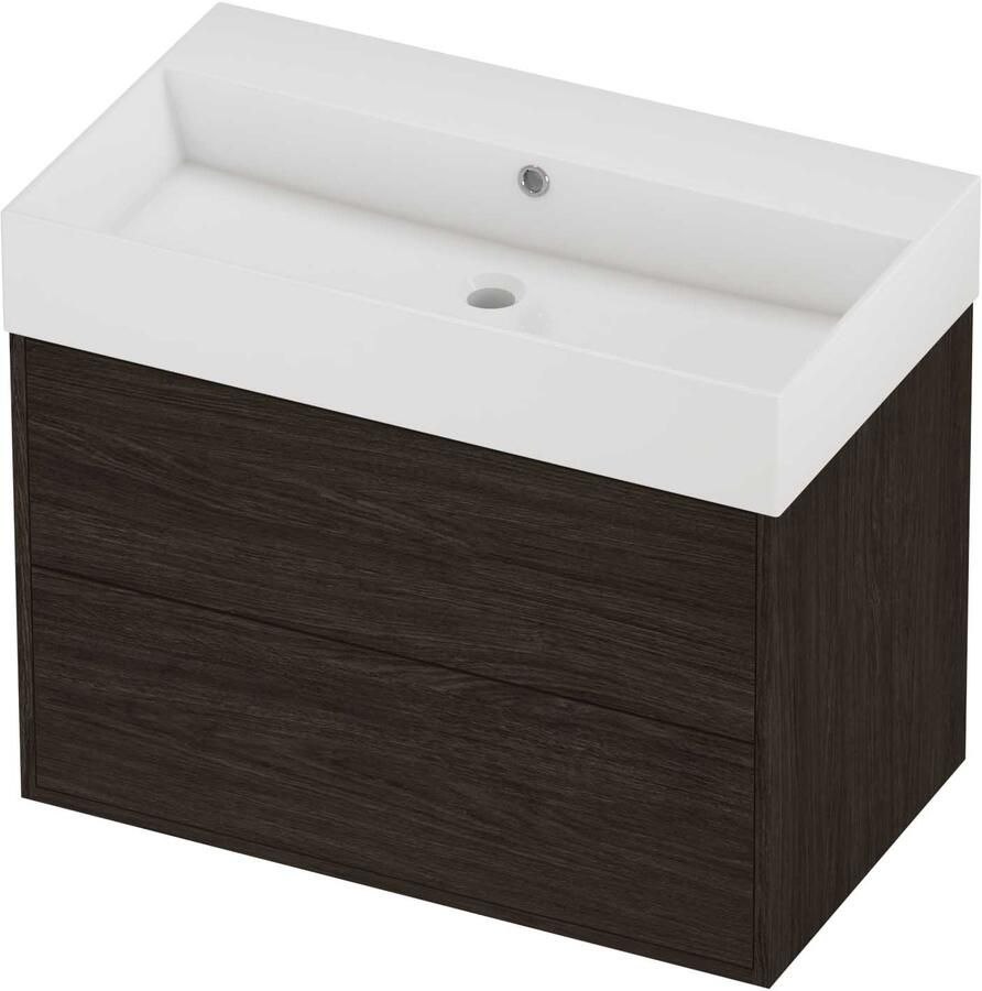 Proline Zara Badmeubelset Porselein Loft Zonder Kraangat 80x46x65 cm Glans Wit Mokka Oak