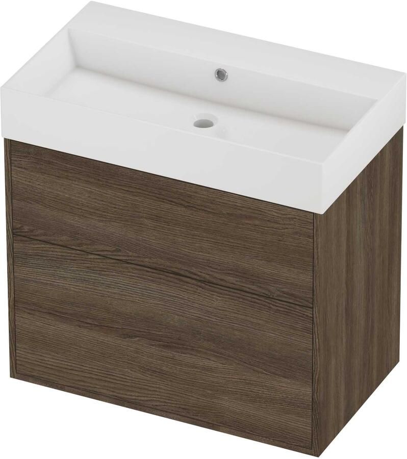 Proline Zara Badmeubelset Porselein Loft Zonder Kraangat 80x46x78 cm Glans Wit Vital Oak