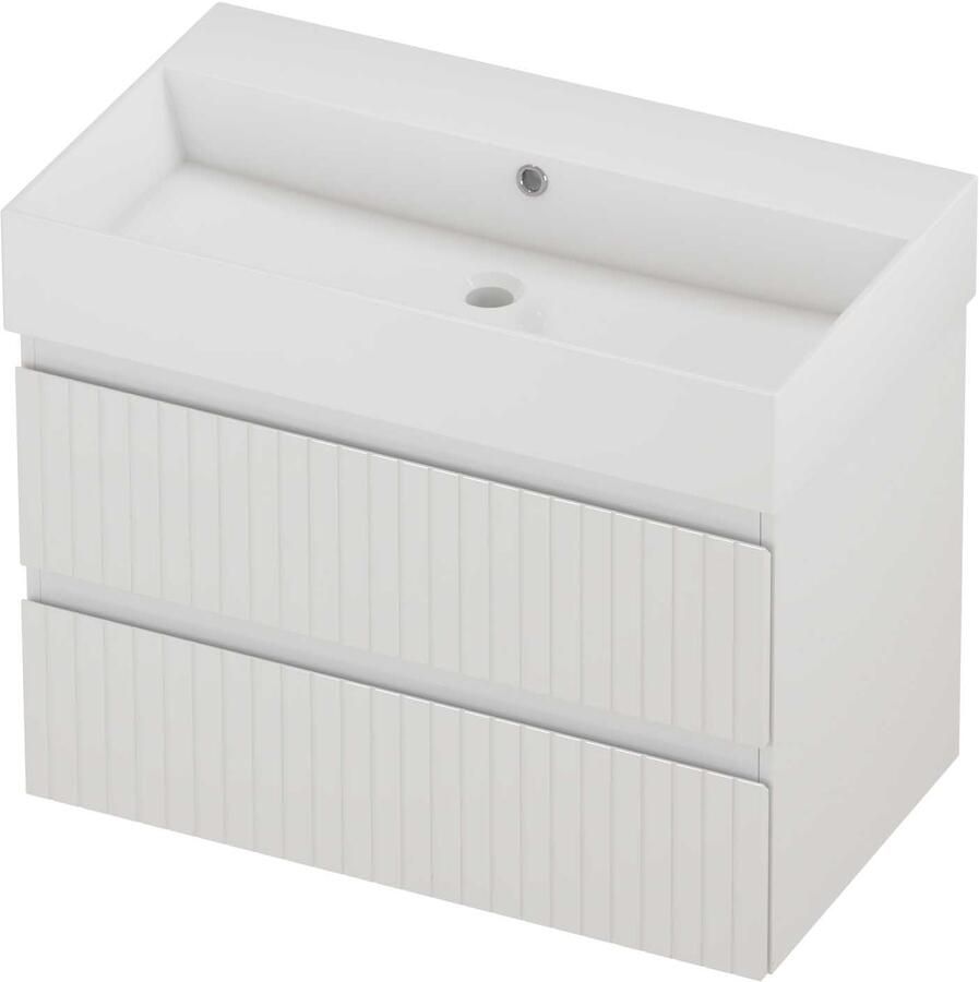 Proline Zara Badmeubelset Porselein Loft Zonder Kraangat Gefreesd 80x46x65 cm Glans Wit Glans Wit