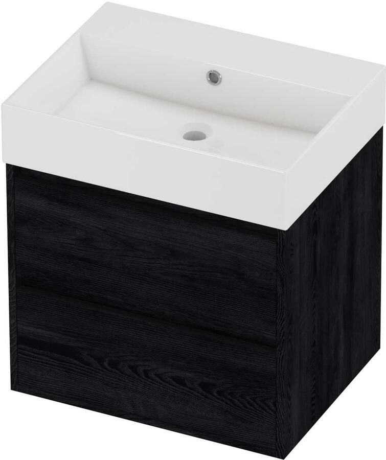Proline Zara Badmeubelset Porselein Loft Zonder Kraangat Greeploos 60x46x65 cm Glans Wit Black Oak