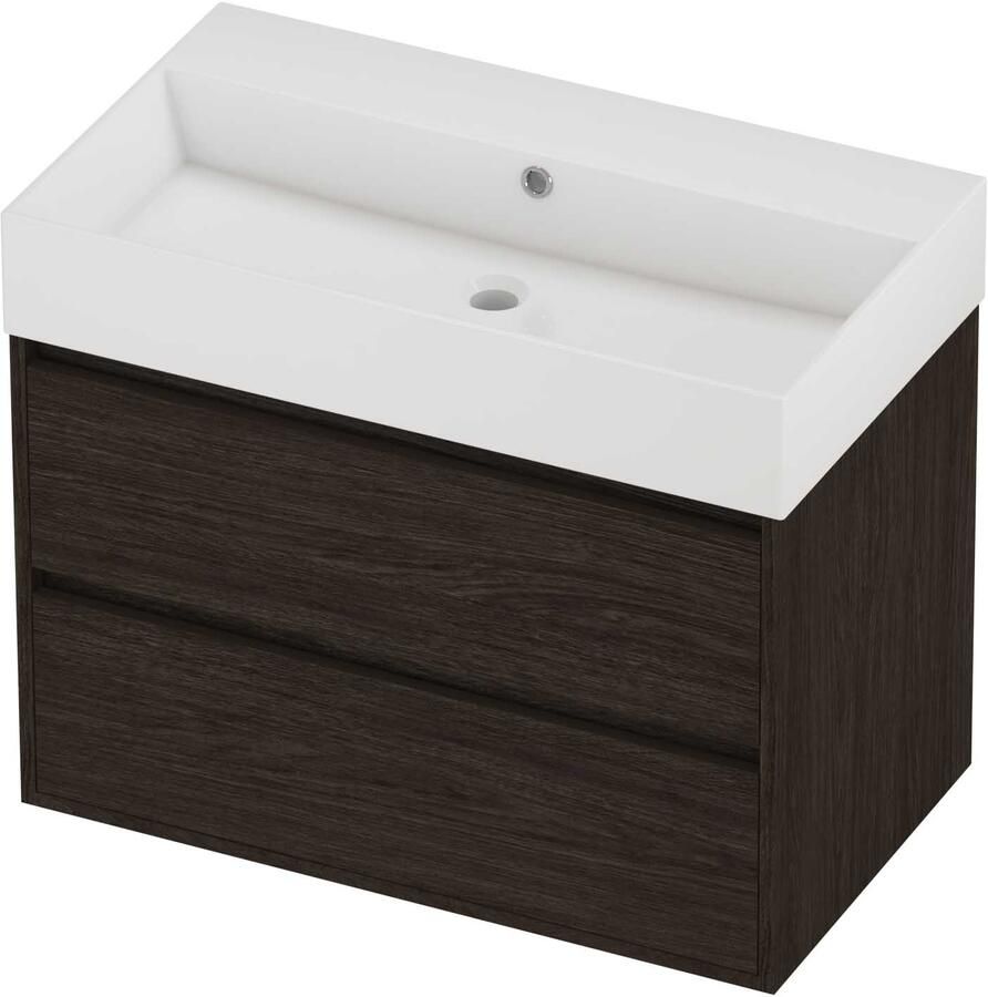 Proline Zara Badmeubelset Porselein Loft Zonder Kraangat Greeploos 80x46x65 cm Glans Wit Mokka Oak