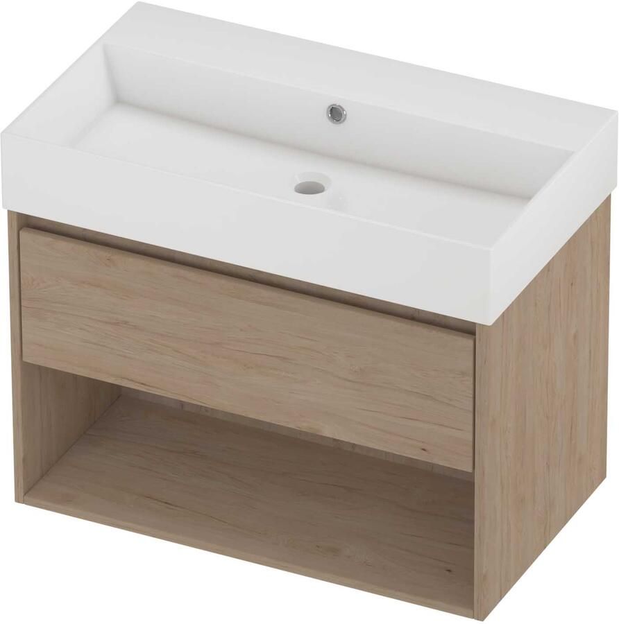 Proline Zara Badmeubelset Porselein Loft Zonder Kraangat Met Schap 80x46x65 cm Glans Wit Ideal Oak