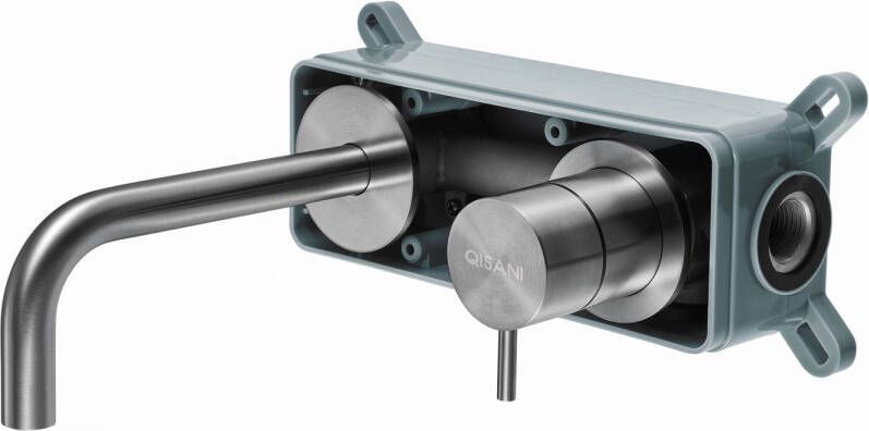 Qisani Flow inbouwwastafelkraan met 15cm uitloop Geborsteld Rvs 25605.02