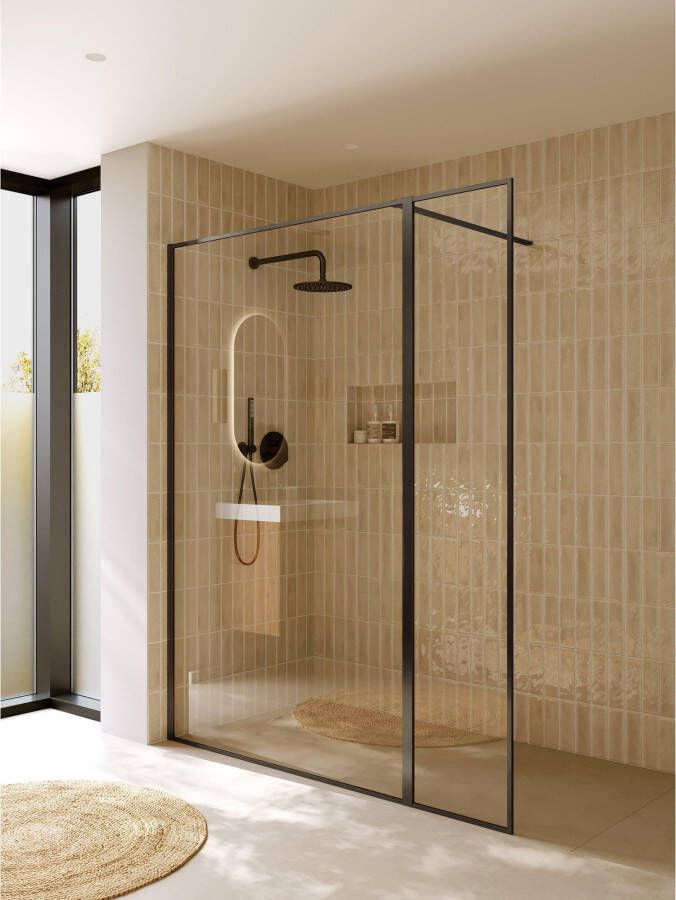 Riho Inloopdouche Define 400 Mat Gunmetal 160x200 cm (120 + 40) Incl. Stabilisatiestang