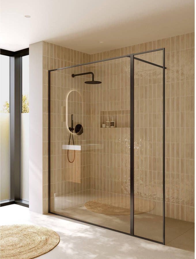 Riho Inloopdouche Define 400 Mat Gunmetal 180x200 cm (140 + 40) Incl. Stabilisatiestang