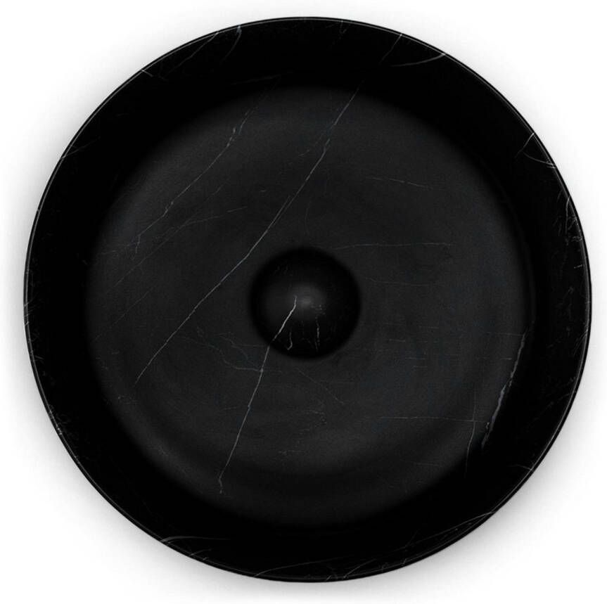 Riho Marmic Round Waskom 34.6x34.6x11.4cm Keramiek rond marmer mat zwart W031005M01