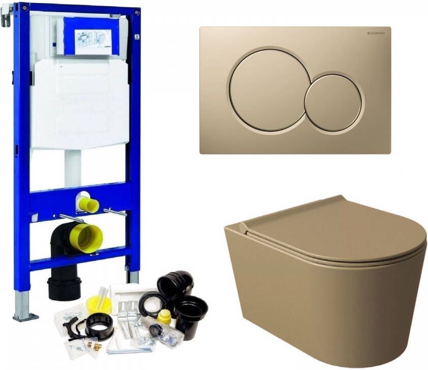 Salenzi Geberit UP320 Toiletset Compleet | Inbouwreservoir | Wandcloset Civita Mat Taupe | Drukplaat