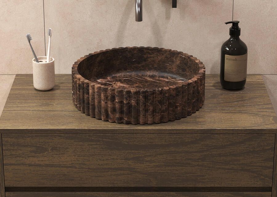 Salenzi Emperador Bruin Waskom 40x40x10cm Geribbeld Opbouwmodel