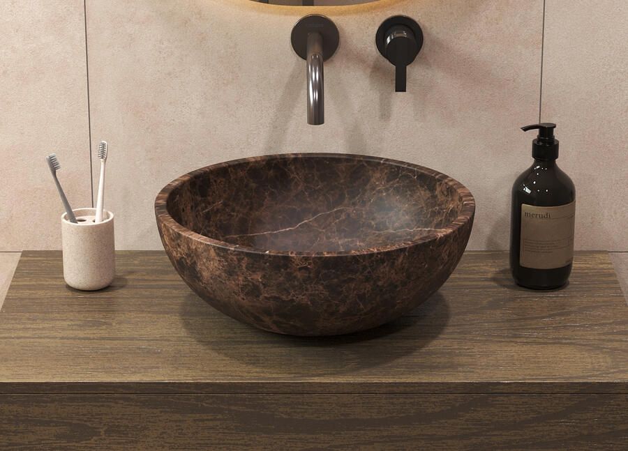 Salenzi Emperador Bruin Waskom 40x40x15cm Diep Opbouwmodel