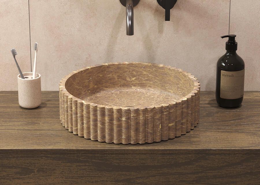 Salenzi Emperador Taupe Waskom 40x40x10cm Geribbeld Opbouwmodel