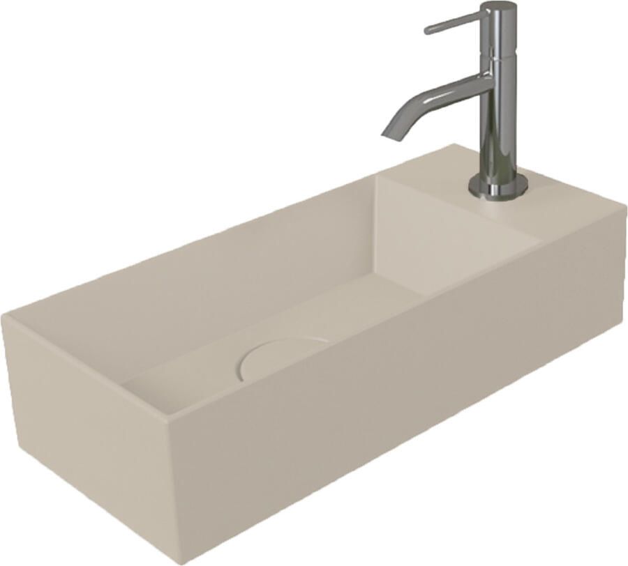 Salenzi Fontein Spy 45x20 cm Mat Taupe Kraangat Rechts (inclusief bijpassende waste)