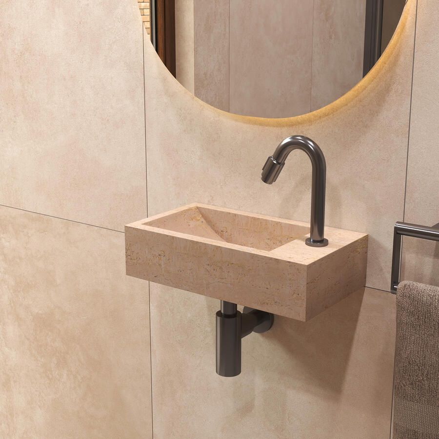 Salenzi Travertin Light Fontein 40x22cm Rechts Wandmodel