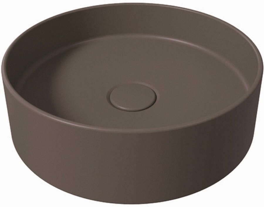 Salenzi Waskom Hide Circle 40x12 cm Mat Donkerbruin (inclusief bijpassende afvoerplug)