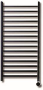 Sanicare Qubic electrische design radiator Qubic 126.4x60cm met zwarte bluetooth thermostaat 773Watt zwart HRDBZ 601264 A
