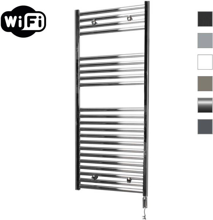 Sanicare Elektrische Radiator HWV Met Wifi 111 8x45 cm Chroom 435W Met Thermostaat Chroom Rechtsonder