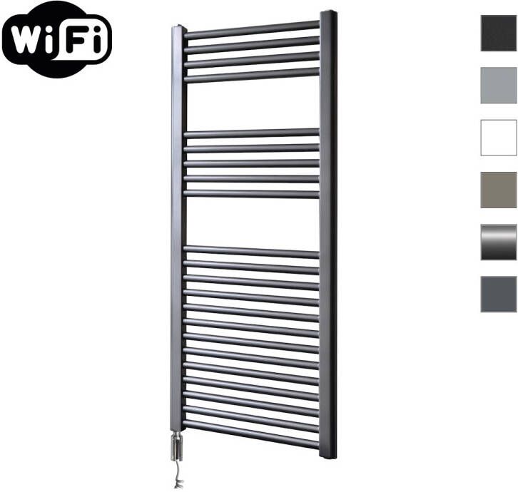 Sanicare Elektrische Radiator HWV Met Wifi 111 8x45 cm Gunmetal 596W Met Thermostaat Chroom Linksonder