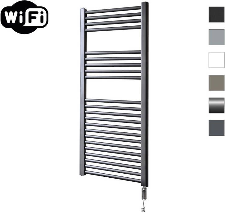 Sanicare Elektrische Radiator HWV Met Wifi 111 8x45 cm Gunmetal 596W Met Thermostaat Chroom Rechtsonder