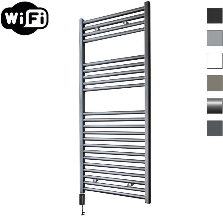 Sanicare Elektrische Radiator HWV Met Wifi 111 8x45 cm Gunmetal 596W Met Thermostaat Zwart Linksonder